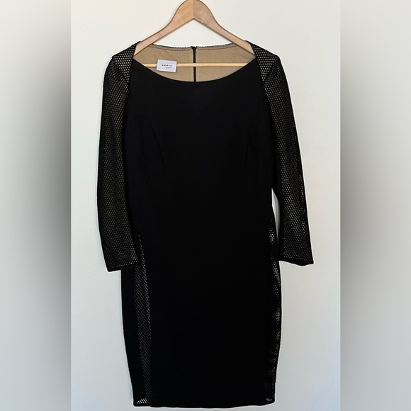 Akris Punto Women's Sz 10 Long Sleeve Netted Mesh Lined Sheath Midi Dress Black - Picture 2 of 10